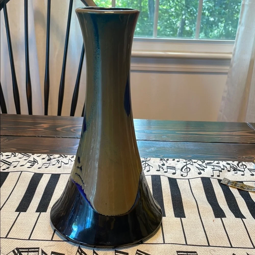 Lemax Vtg Blue Rust Brown Accent Stoneware Drip Vase Modern Sleek Elegance